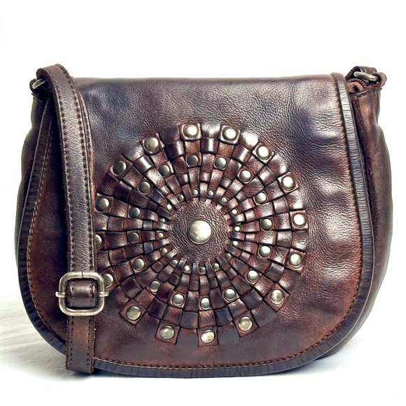 Vilenca Holland Handbags - Vilenca Holland 👜 GUC Brown Leather Studded Crossbody Bag Boho Western